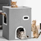 BAKAJI Verticaal kattenhuis met ingang, grijs huis voor huisdieren, krabpaal van polyester, warm en gevoerd, kattenkrabpaal met antislip onderkant, 48 x 37,5 x 63 cm
