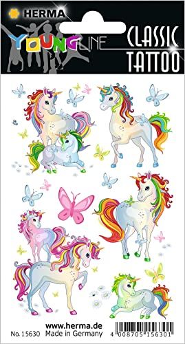 HERMA 15630 Tijdelijke tatoeagestickers voor kinderen, eenhoorn (13 stickers, transferfolie)