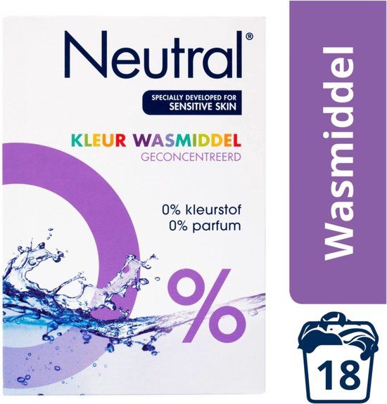 Neutral 0% Kleur Waspoeder - Parfumvrij - 18 wasbeurten - 1.19l