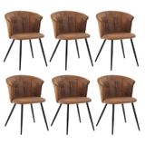 Meubles Cosy Set van 6 eetkamerstoelen - industriële met armleuningen Suedine bekleding - Bruin
