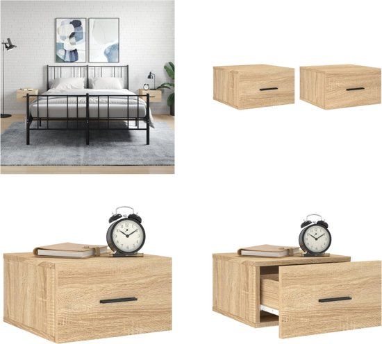 vidaXL Nachtkastjes 2 stuks wandgemonteerd 35x35x20 cm Sonoma eikenkleur