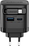 Cubenest S3D2 PD GaN-adapter 65 W - Geïntegreerde USB-kabel 70 cm - 2x USB-C - 1x USB-A