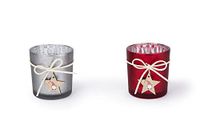 Excelsa Set van 6 theelichthouders Gnomo, 7 x 8 cm, glas en hout