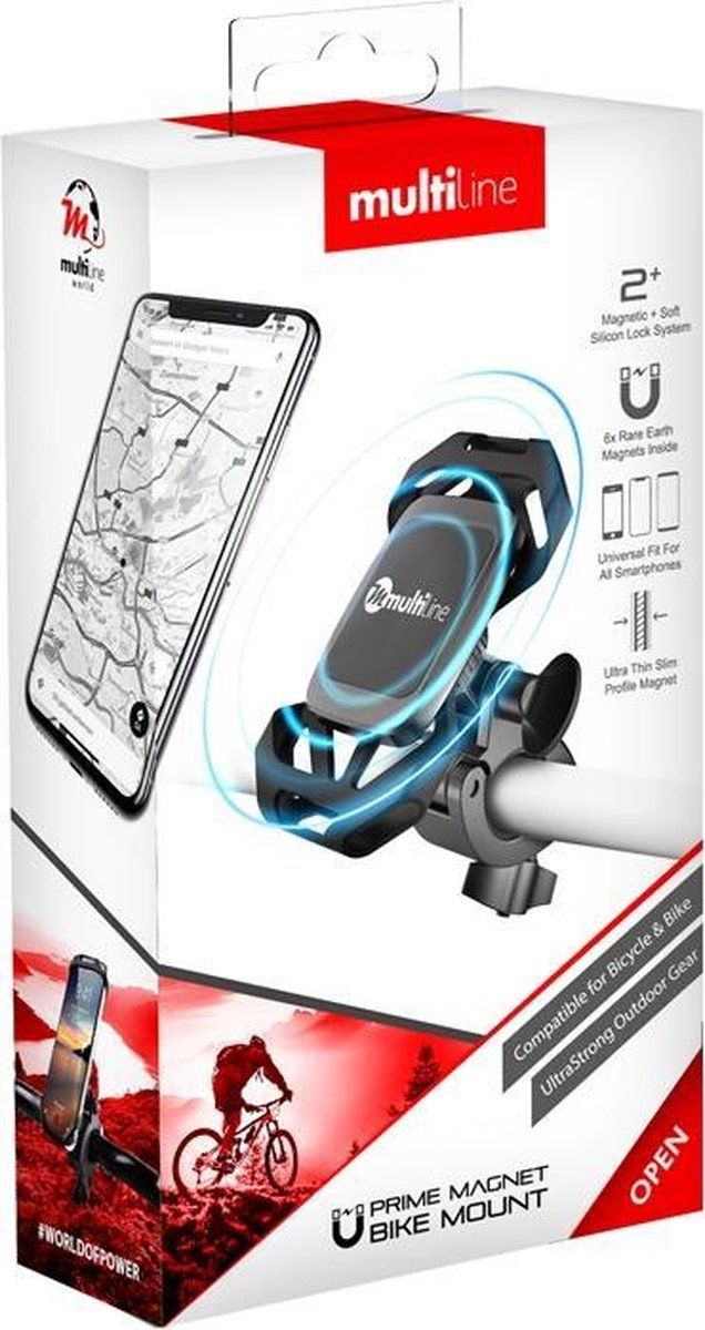 Multiline telefoonhouder fiets - Universeel - Magnetisch - Zwart - tot 7 Inch