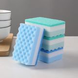 Holland Connections 4 éponges à vaisselle ondulées, éponges pour la cuisine, lingettes magiques, blocs d'éponge double face (vert, bleu, carré)
