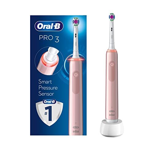 Oral-B Pro 3 - 3000 - Roze elektrische tandenborstel, 1 handvat met zichtbare druksensor, 1 tandenborstelkop, ontworpen door Braun