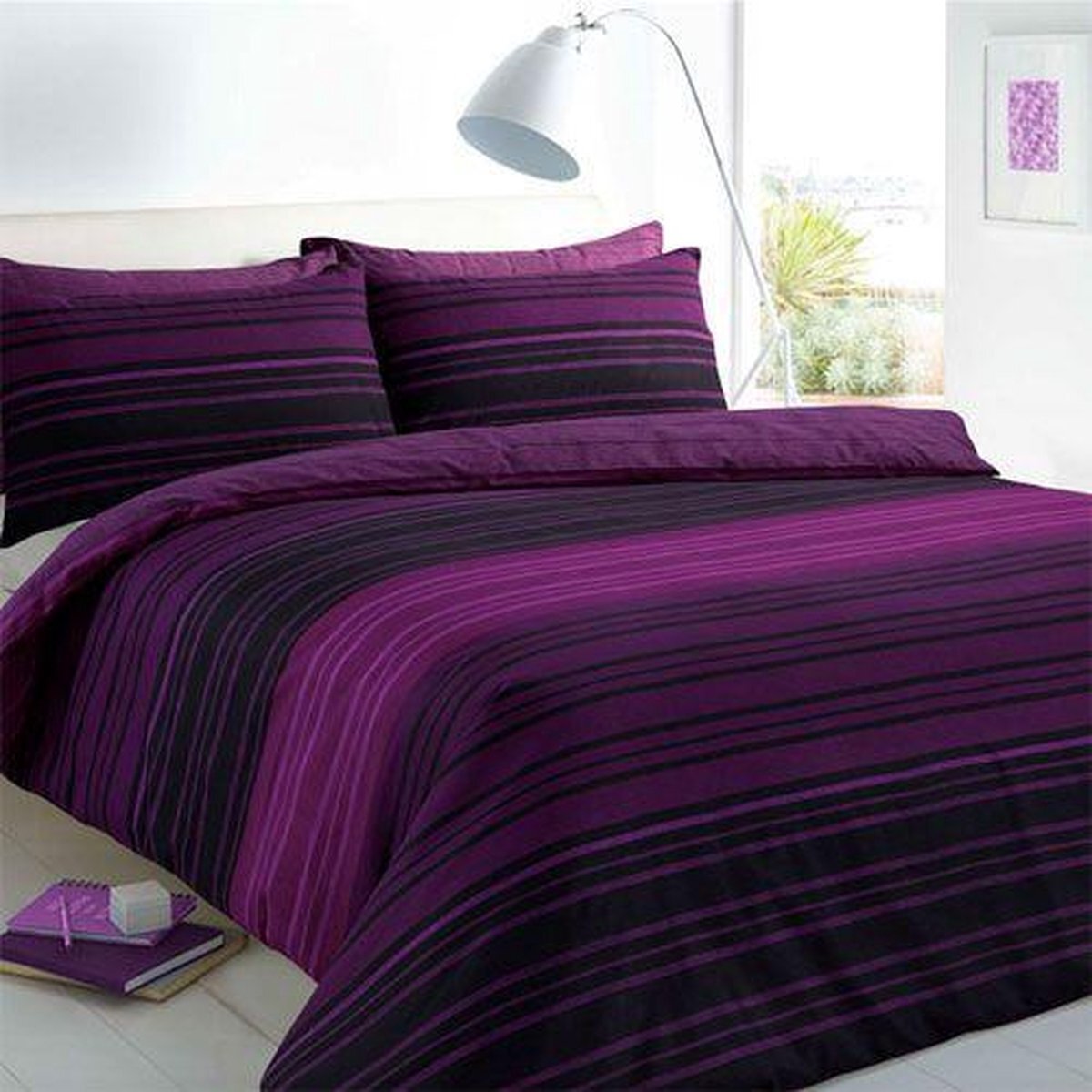Sleepdown Dekbedovertrek Texture stripe paars 200x200 + 50x75 cm 2-persoons