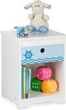 Merkloos Relaxdays Nachtkastje Kind, Zeeman Design, Lade & Opbergvak, 41 x 32 x 31 cm, Wit/Blauw