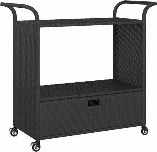 vidaXL Serveerwagen met lade 100x45x97 cm poly rattan zwart
