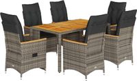vidaXL 7-delige tuinset met kussens, polyrattan, grijs