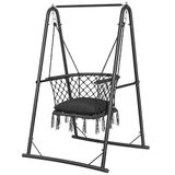 YITAHOME Hangstoel met frame, max. belasting 150 kg, stabiel stalen frame, hangschommel met kussen, 105 x 93 x 160 cm, hangstoel met 2 haken voor terras, balkon en tuin, grijs
