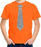 Bellatio Decorations Verkleed t-shirt voor kinderen - glitter stropdas - oranje - jongen - carnaval 104/110