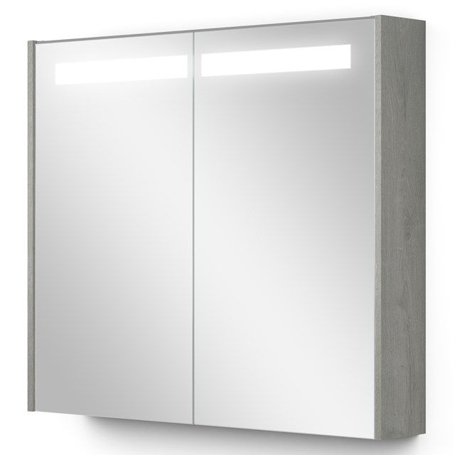 Maxaro Modulo Spiegelkast 80x70cm Grijs Eiken Met Verlichting