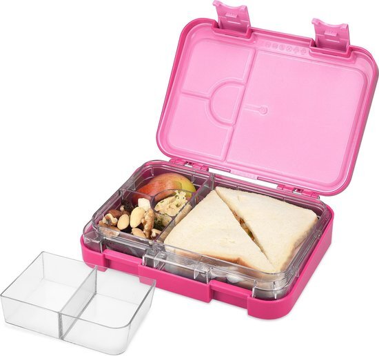 Navaris bentobox - Lunchbox met 4 tot 6 compartimenten - Broodtrommel met variabele vakjes - Voor lunch en tussendoortjes op school en werk - Roze