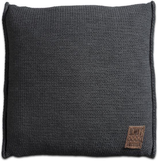 Knit Factory Uni Kussen - 50x50 cm - Antraciet Inclusief kussenvulling