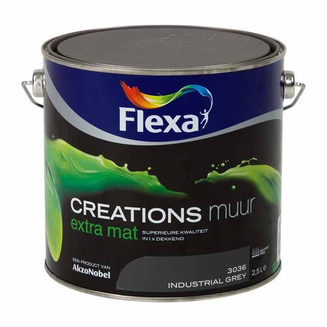 FLEXA Creations Muurverf - Extra Mat - Industrial Grey - 2.5 liter - 8711113106306