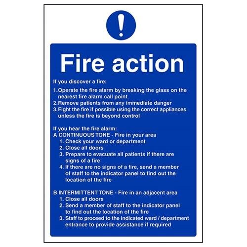 V Safety VSafety Hospital/Nursing Fire Action Kennisbord - 200mm x 300mm - 1mm Rigid Plastic