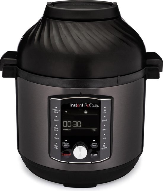 Instant Pot Pro Crisp 8L 11-in-1 multicooker airfyer snelkookpan rijstkoker slowcooker snelkoken hogedrukpan soep/bouillon cake ei bonen/graan pap/havermout steriliseren sauteren yoghurt sous-vide koken voedselverwarmer frituren roosteren grillen