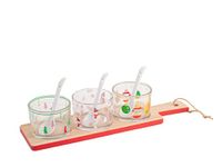 H&H Kerstset met 3 cups, glas, bamboesokkel, 28 x 8 cm