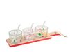 H&H Kerstset met 3 cups, glas, bamboesokkel, 28 x 8 cm