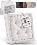 Beautissu Zitkussen Set van 4 Matraskussen 40x40x8 cm - vloerkussen met praktische draaggreep - kussen natuurlijk - Mila