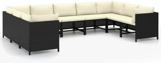 vidaXL 9-delige Loungeset met kussens poly rattan zwart