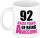 Bellatio Decorations Shoppartners Bv Verjaardag 92 jaar Koffiemok Cadeau - Great years of being awesome - wit/roze - beker - Jubileum - voor dames - vrouwen