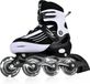 Wan GmbH Patins à roulettes réglables pour enfants et adultes - Noir-Blanc - Softboot - Cadre en aluminium - Velcro et lacets - Frein inclus