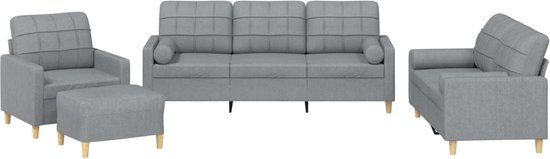 vidaXL 4-delige Loungeset met kussens stof lichtgrijs