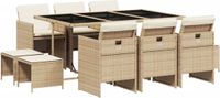 vidaXL 11-delige tuinset met kussens poly rattan beige