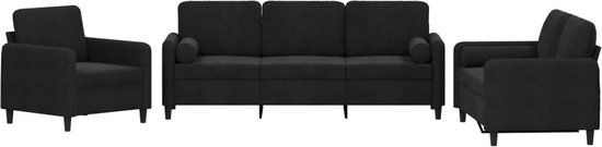 vidaXL 3-delige Loungeset met kussens fluweel zwart