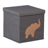 LOVE IT STORE IT - Premium - Opbergbox met deksel - Kallax inzetstuk voor rek - Hoogwaardige, stevige stoffen box - Speelgoedkist - Lichtgrijs met olifant - 30 x 30 x 30 cm