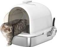 PawHut Kattenbak - Roestvrij Staal 201 - Wit