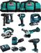 MAKITA Set MK702 (DDF482 + DHR171 + DGA504 + DTD152 + DJV182 + DSS610 + DBO180 + 2 x 5,0 Ah accu's + DC18RC lader + 2 x LXT600 opbergkoffers)