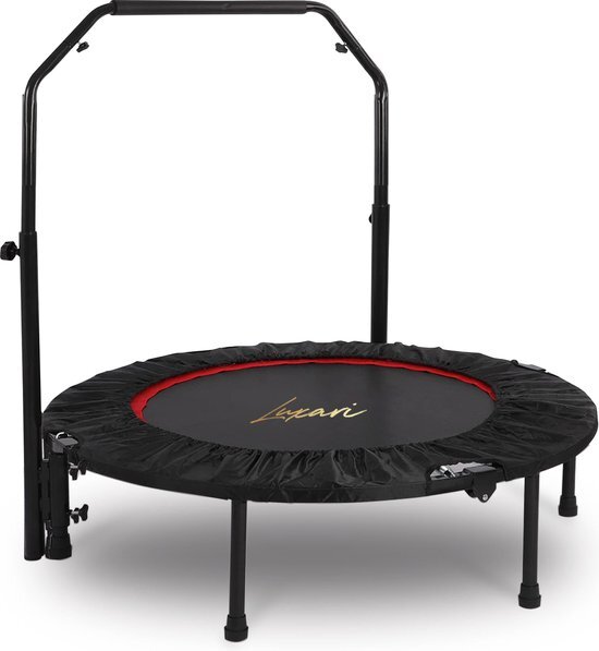 Luxari - Hoogwaardige fitness bounce trampoline - Inclusief stang en beschermhoes - 105 cm diameter - Opvouwbaar - Belastbaar tot 150 kg - Mini trampoline - Hometrainer