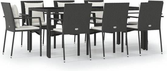 vidaXL 9-delige Loungeset met kussens poly rattan zwart