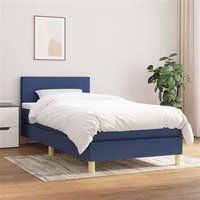 vidaXL Sommier à Lattes de Lit avec Matelas, Lit Rembourré, Lit Simple, Lit Adulte de Chambre à Coucher Intérieur, Moderne, Bleu 80x200 cm Tissu