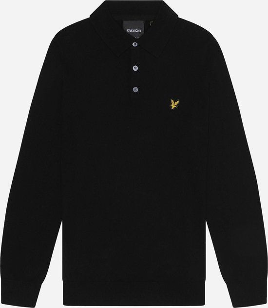 Lyle & Scott Cotton Merino Long Sleeve Knitted Polo - Jet Black - Men's - Size M