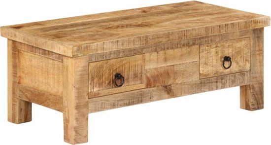 vidaXL Salontafel - Massief Mangohout - 90x45x35 cm - Bruin - Met 2 Lades