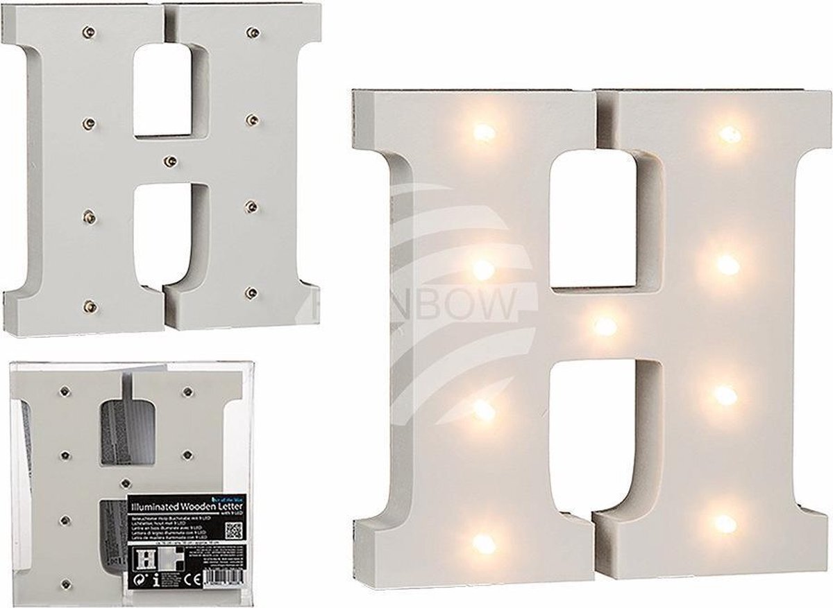 b-home-interieur.be 57/6081 - houten letter "H" verlicht met 9 LED-lampen, werkt op batterijen, ca. 16 cm