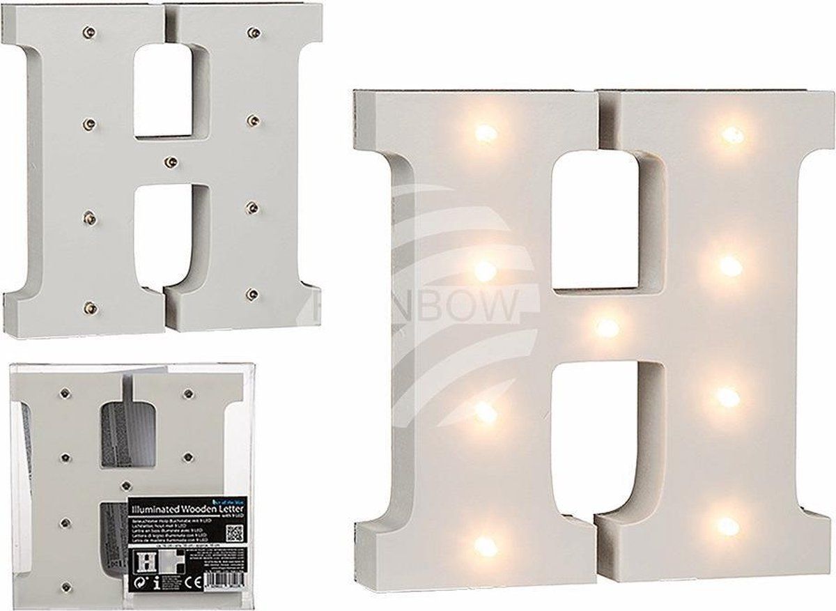 b-home-interieur.be Houten letter "H" - Verlicht met 9 LED's - Wit - 16 cm
