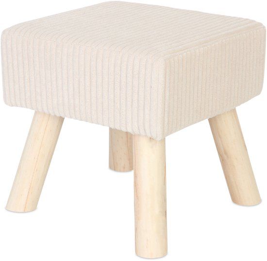 Merkloos Relaxdays Poef op poten - 30 cm - corduroy - beige