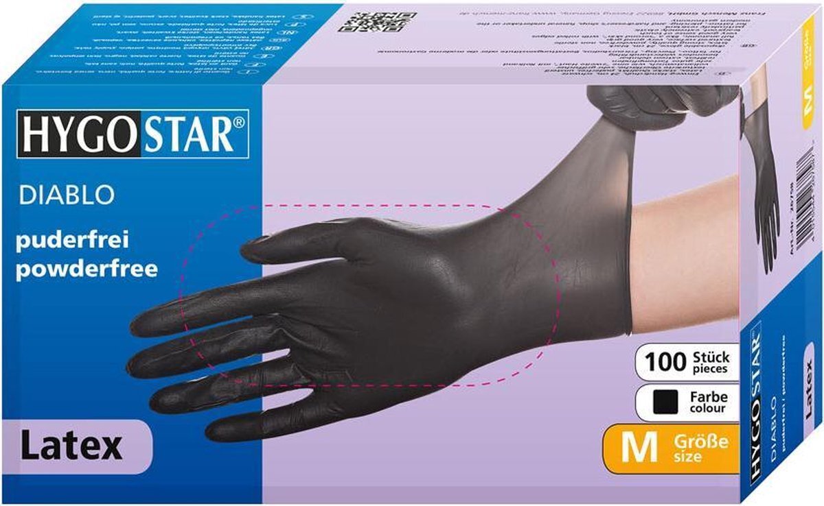 Hygostar 76758 latex handschoen "DIABLO" HYGOSTAR, M, zwart