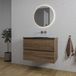 Saniclass Chaci Badkamermeubelset - 80x46x55cm - keramische wastafel zwart - 1 wasbak - zonder kraangat - 2 lades - ronde spiegel met verlichting - noten
