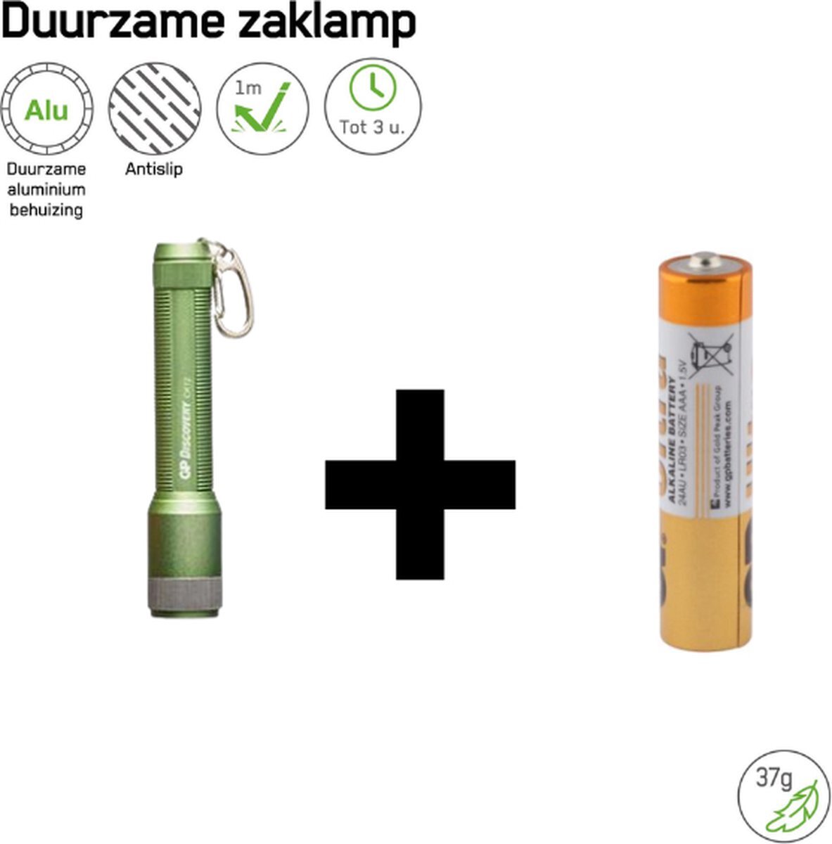GP Batteries CK12 Zaklamp kleur Groen inclusief batterij - 20 Lumen - IPX4 - Sleutelhanger