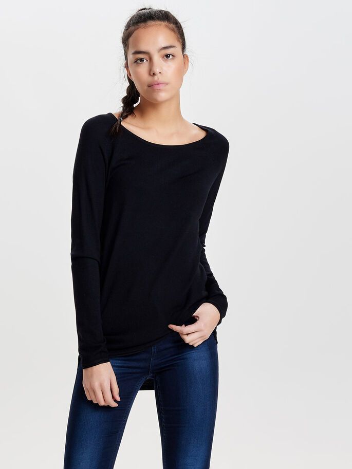 ONLY ONLMILA LACY L/S LONG PULLOVER KNT NOOS Women's Sweater - Black - Size L