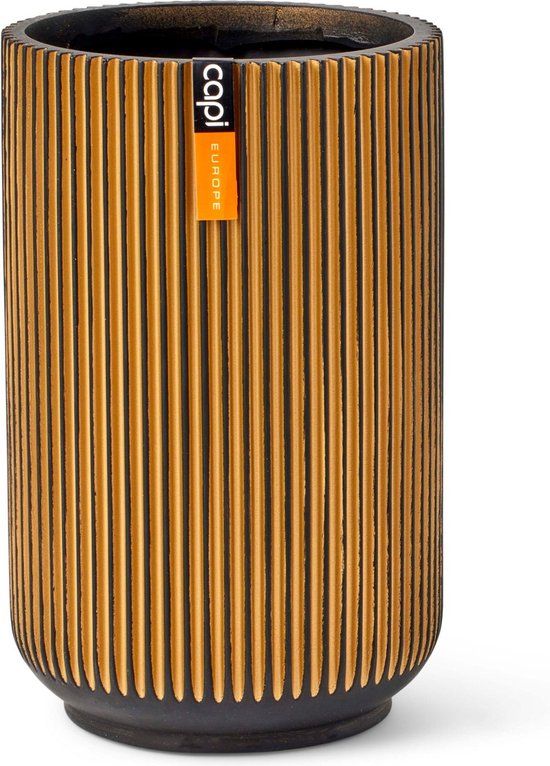 Capi Europe - Vaas hoog Groove Black & Gold - 8x12 - Goud - Bloempot voor binnen - 5 jaar garantie - BGVGB431