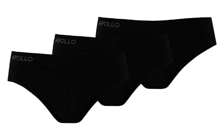 Apollo Ondergoed Seamless Briefs Dames Katoen Zwart 3 Stuks - 8719692052670