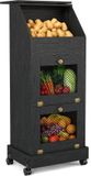 Puluomis - Armoire à pommes de terre - Armoire à légumes - Armoire de cuisine - Armoire de rangement à 3 niveaux - avec porte en maille - mobile avec roues - Noir