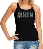Bellatio Decorations Glitter Queen tanktop zwart met steentjes/ rhinestones voor dames - Glitter kleding/ foute party outfit XL